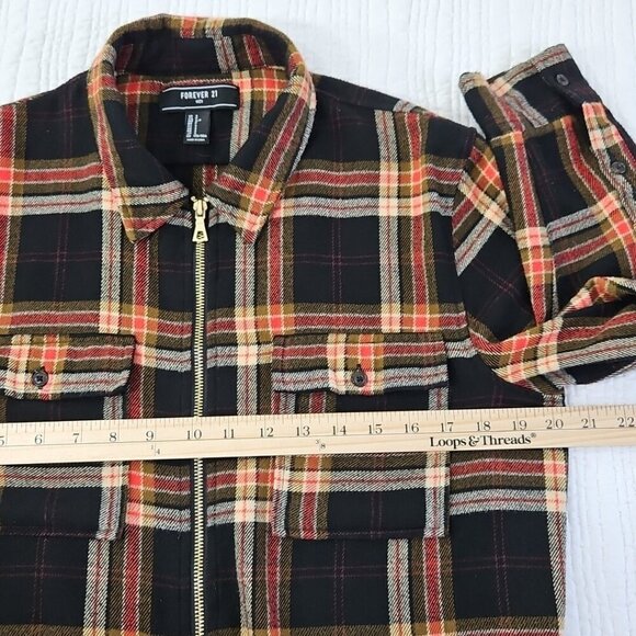 Forever 21 Man Full Zip Shacket Men's S Plaid Black Brown Long Sleeve EUC LN - Picture 9 of 15